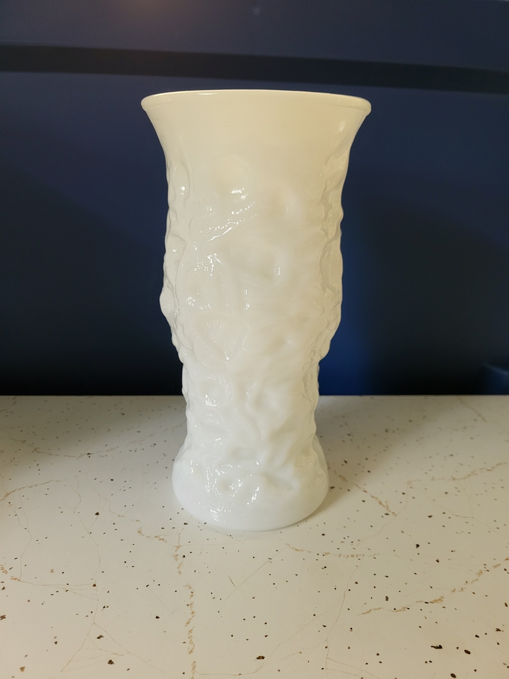 Florist 70s Vase White Milk Opaque Hand Blown Crinkle E.O. Brody Co. Vintage 9"
